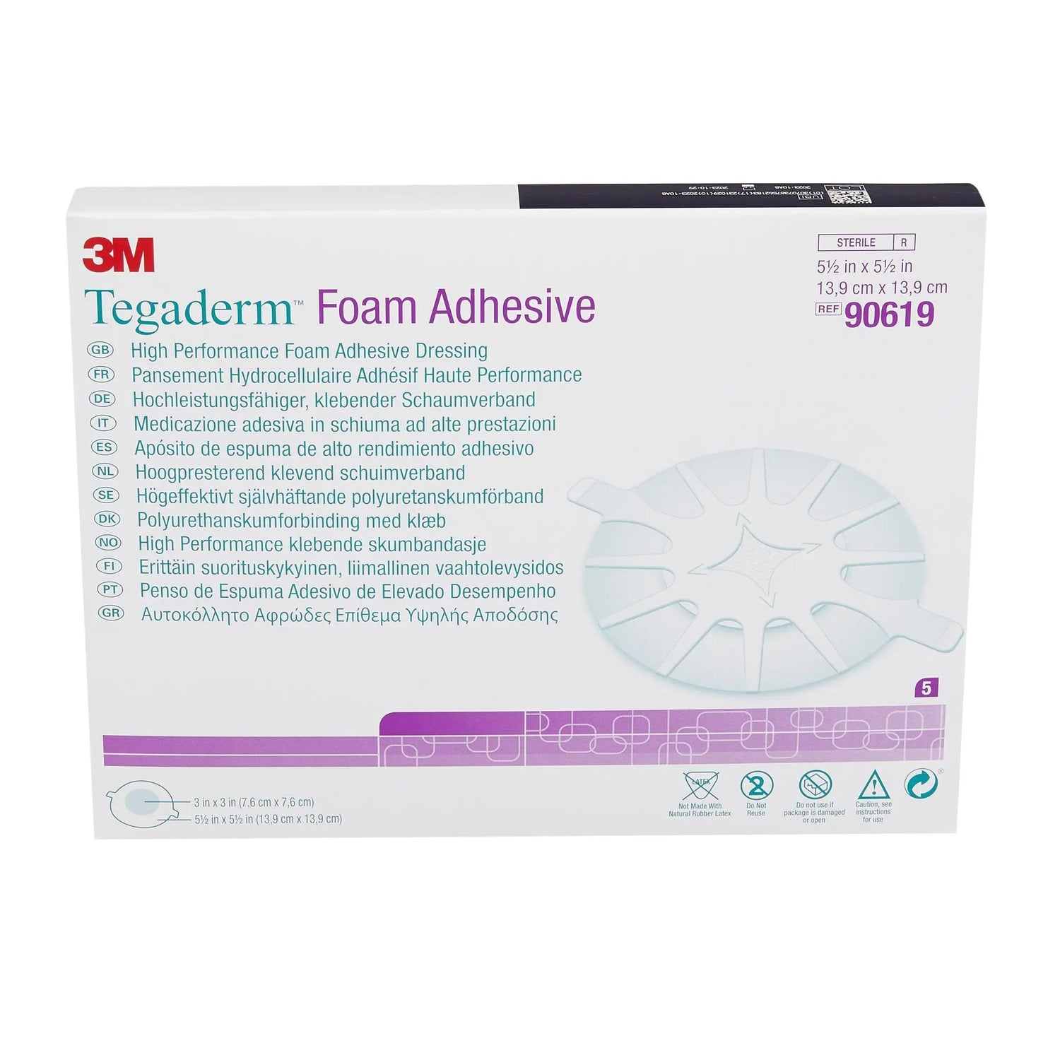 3M™ Tegaderm™ High Performance Adhesive with Border Foam Dressing, 5½ x 5½ Inch for Heels 3M™ Tegaderm™ High Performance
