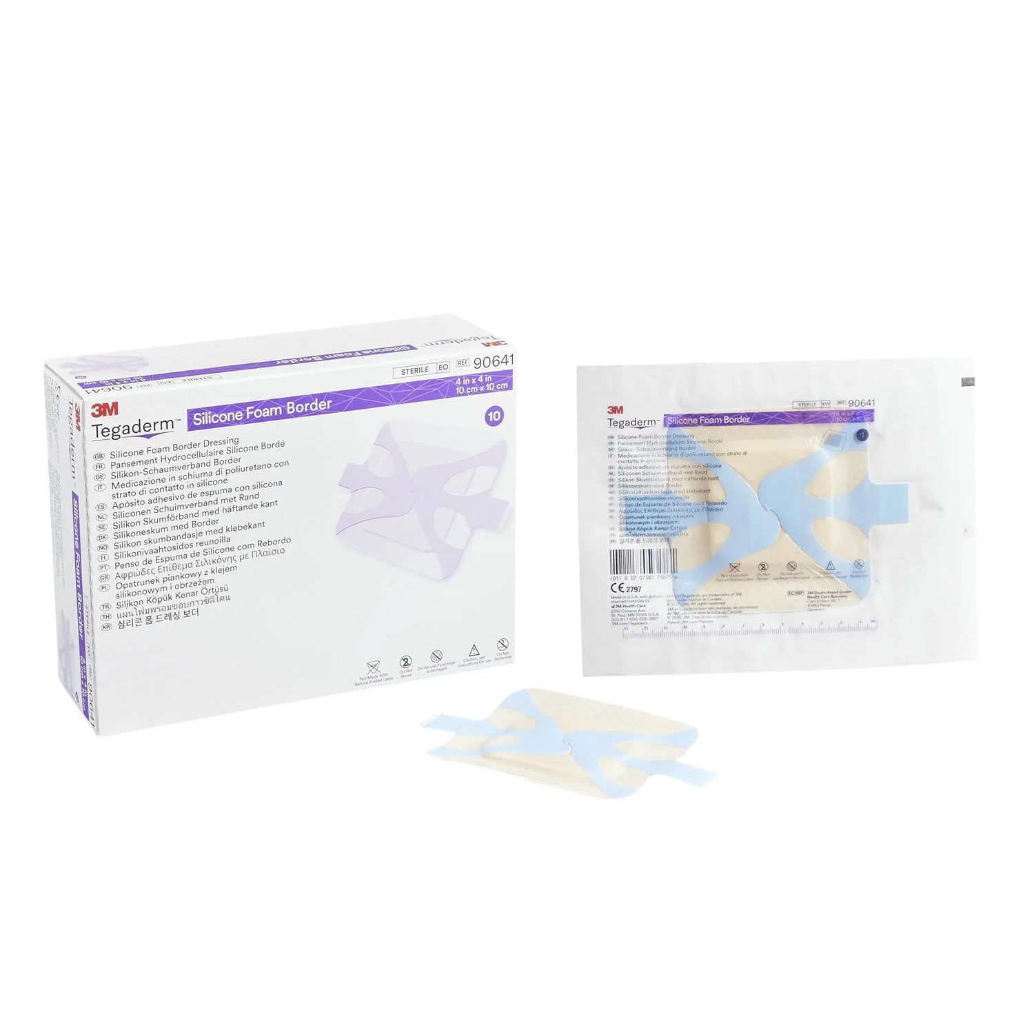 3M™ Tegaderm™ Silicone Adhesive with Border Silicone Foam Dressing, 4 x 4 Inch 3M™ Tegaderm™