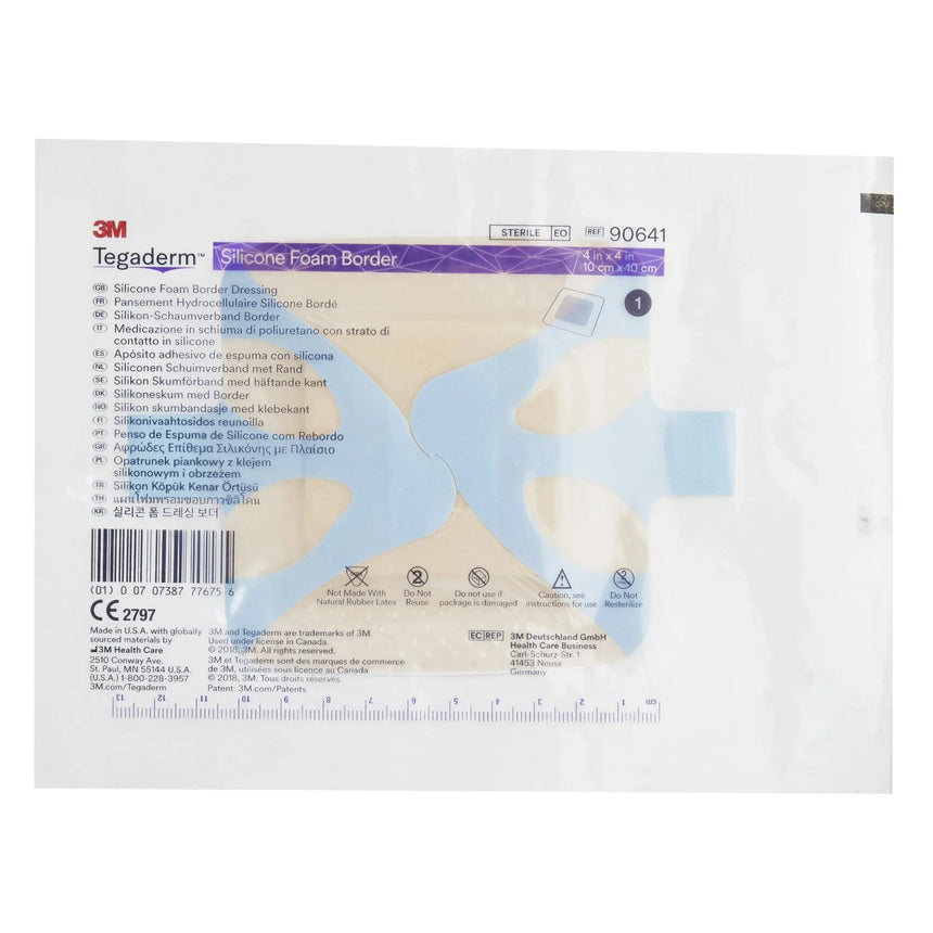 3M™ Tegaderm™ Silicone Adhesive with Border Silicone Foam Dressing, 4 x 4 Inch 3M™ Tegaderm™