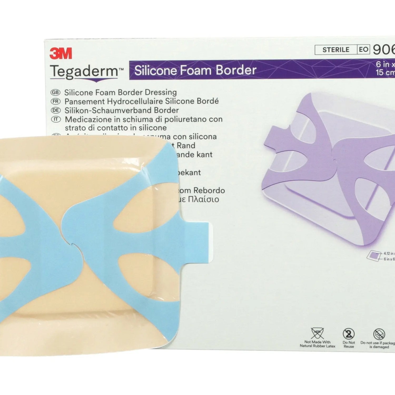 3M™ Tegaderm™ Silicone Adhesive with Border Silicone Foam Dressing, 6 x 6 Inch 3M™ Tegaderm™