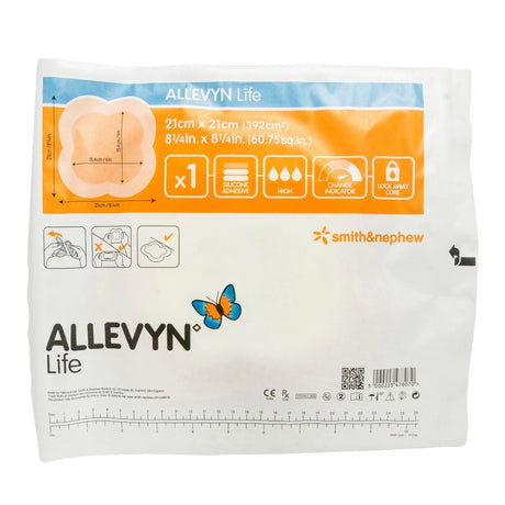 Allevyn Life Silicone Adhesive with Border Silicone Foam Dressing, 8-1/4 x 8-1/4 Inch Allevyn Life