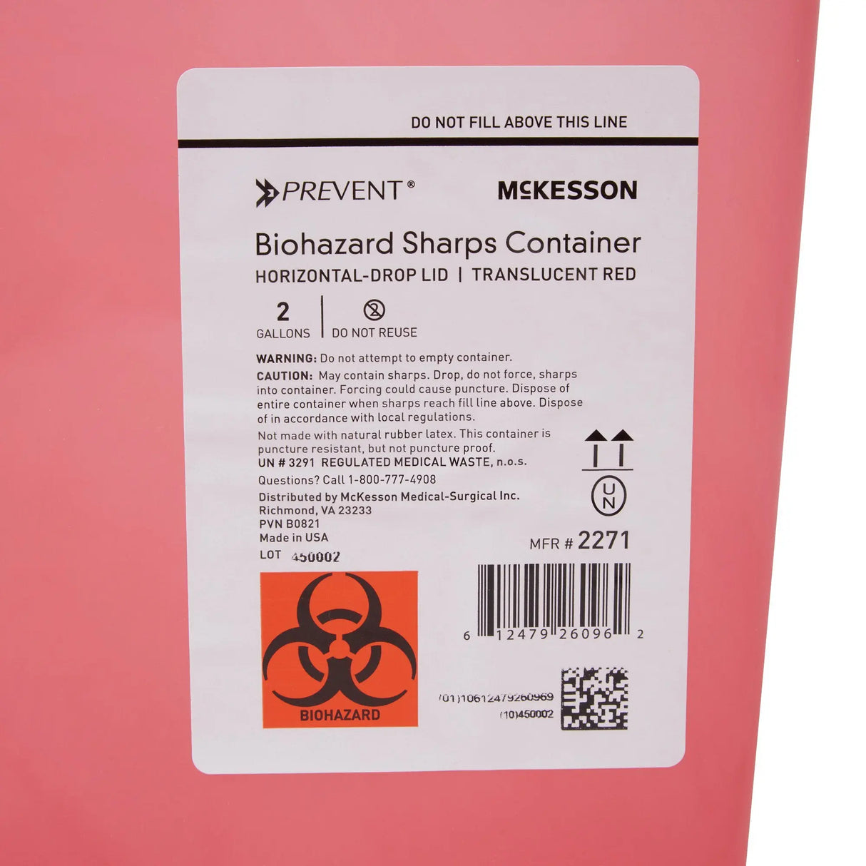 McKesson Prevent® Sharps Container, 2 Gallon, 9-1/4 x 10 x 6 Inch McKesson Prevent®