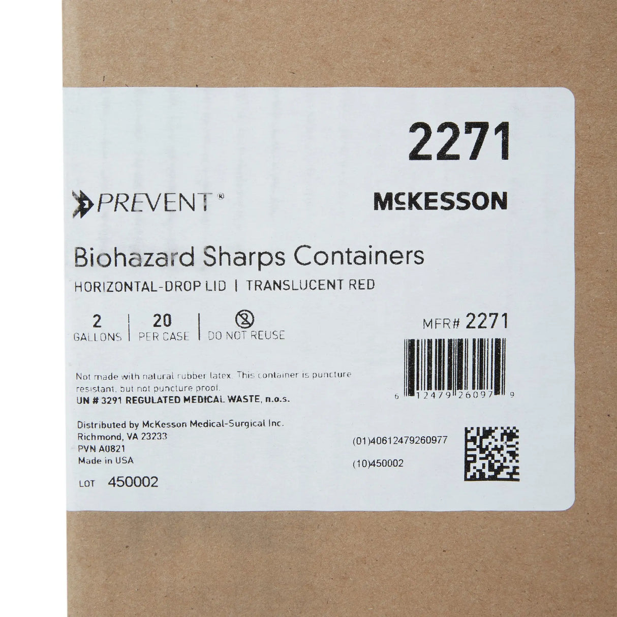 McKesson Prevent® Sharps Container, 2 Gallon, 9-1/4 x 10 x 6 Inch McKesson Prevent®