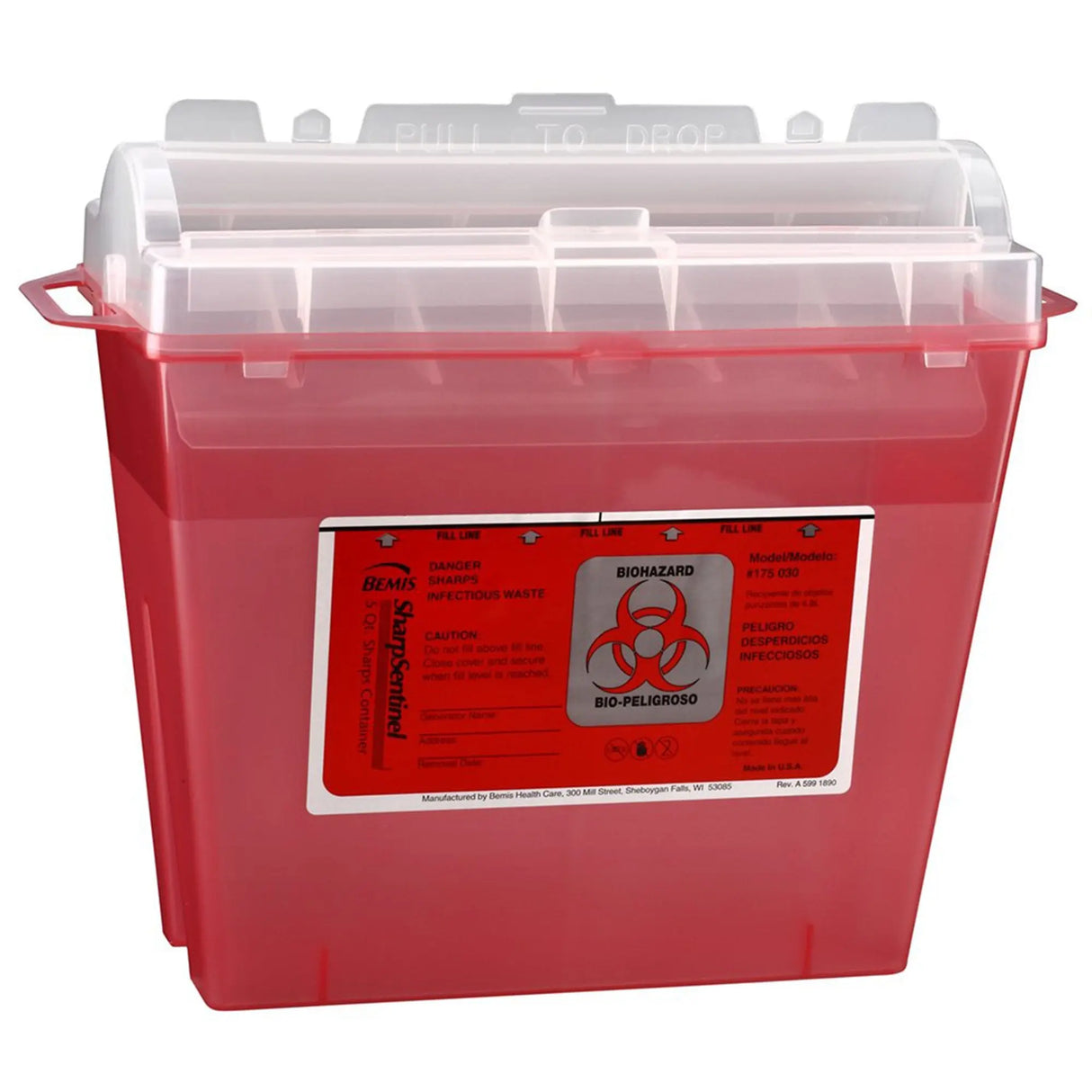 Bemis™ Sentinel Multi-purpose Sharps Container, 1-1/4 Gallon, 10 x 5-1/4 x 11 Inch Bemis™ Sentinel