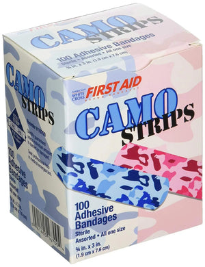 American® White Cross Stat Strip® Kid Design (Blue / Pink Camo) Adhesive Strip, 3/4 x 3 Inch American® White Cross Stat Strip®