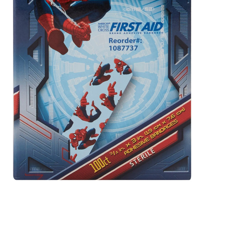 American White Cross Stat Strip Adhesive Strip, 3/4 x 3 Inch, Spider-Man Design - getMovility