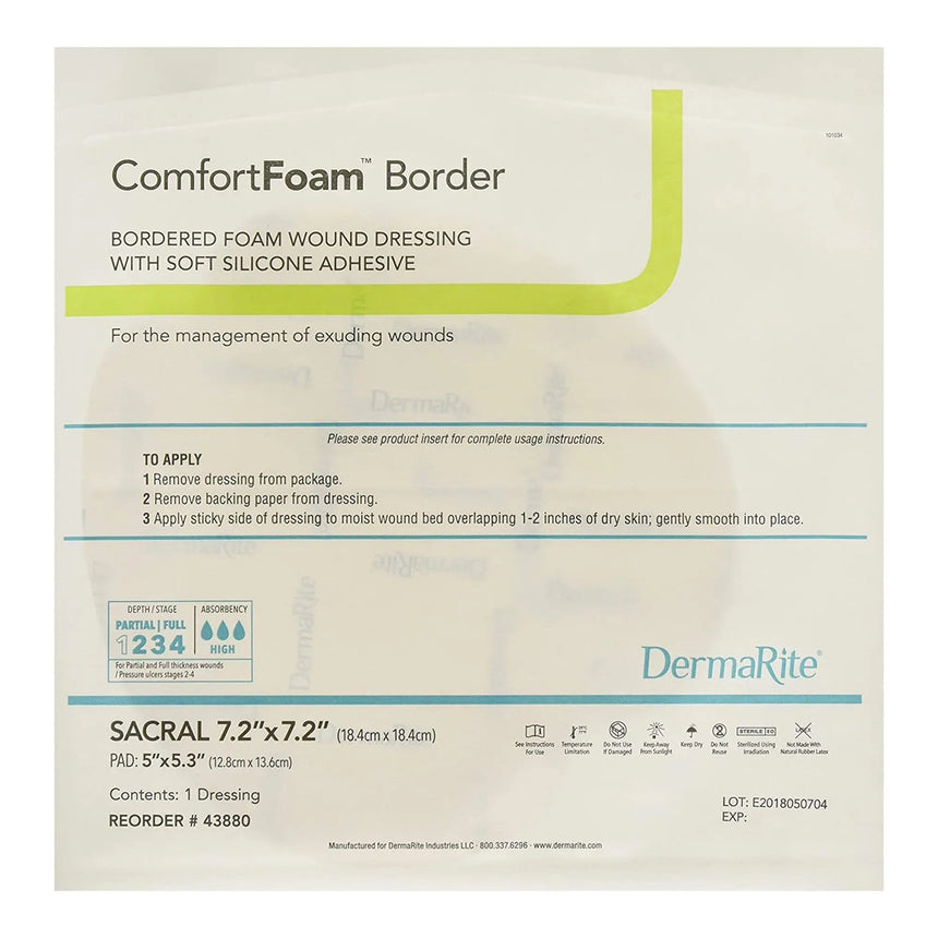 ComfortFoam™ Border Silicone Adhesive with Border Silicone Foam Dressing, 7-1/5 x 7-1/5 Inch Sacral ComfortFoam™ Border