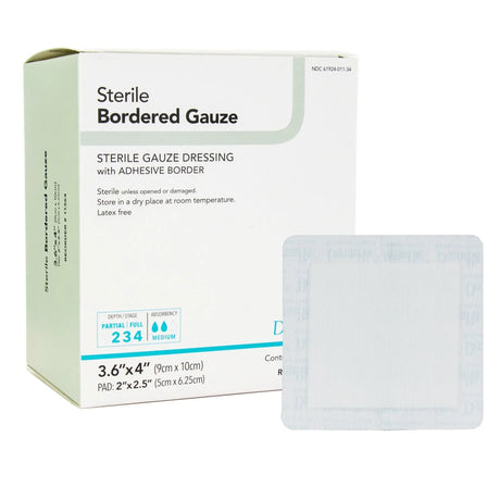 DermaRite® Gauze Adhesive Dressing, White, Sterile, 3-3/5 x 4 inch DermaRite® Bordered Gauze