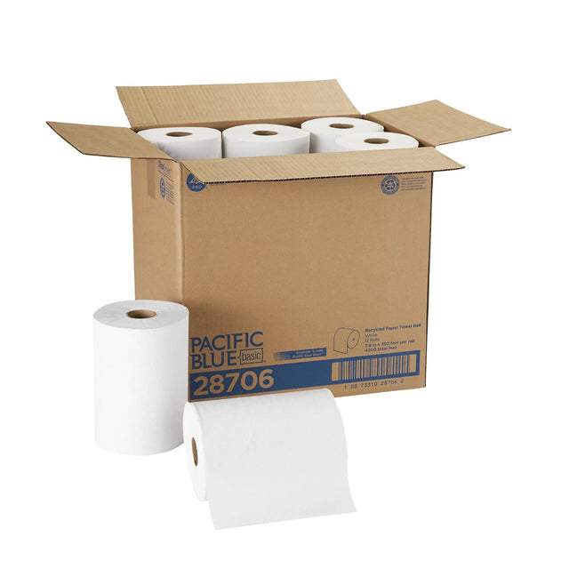 Pacific Blue Basic™ White Paper Towel, 7-7/8 Inch x 350 Foot, 12 Rolls per Case Pacific Blue Basic™