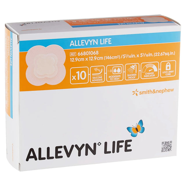 Allevyn Life Silicone Adhesive with Border Silicone Foam Dressing, 5¾ x 5¾ Inch Allevyn Life