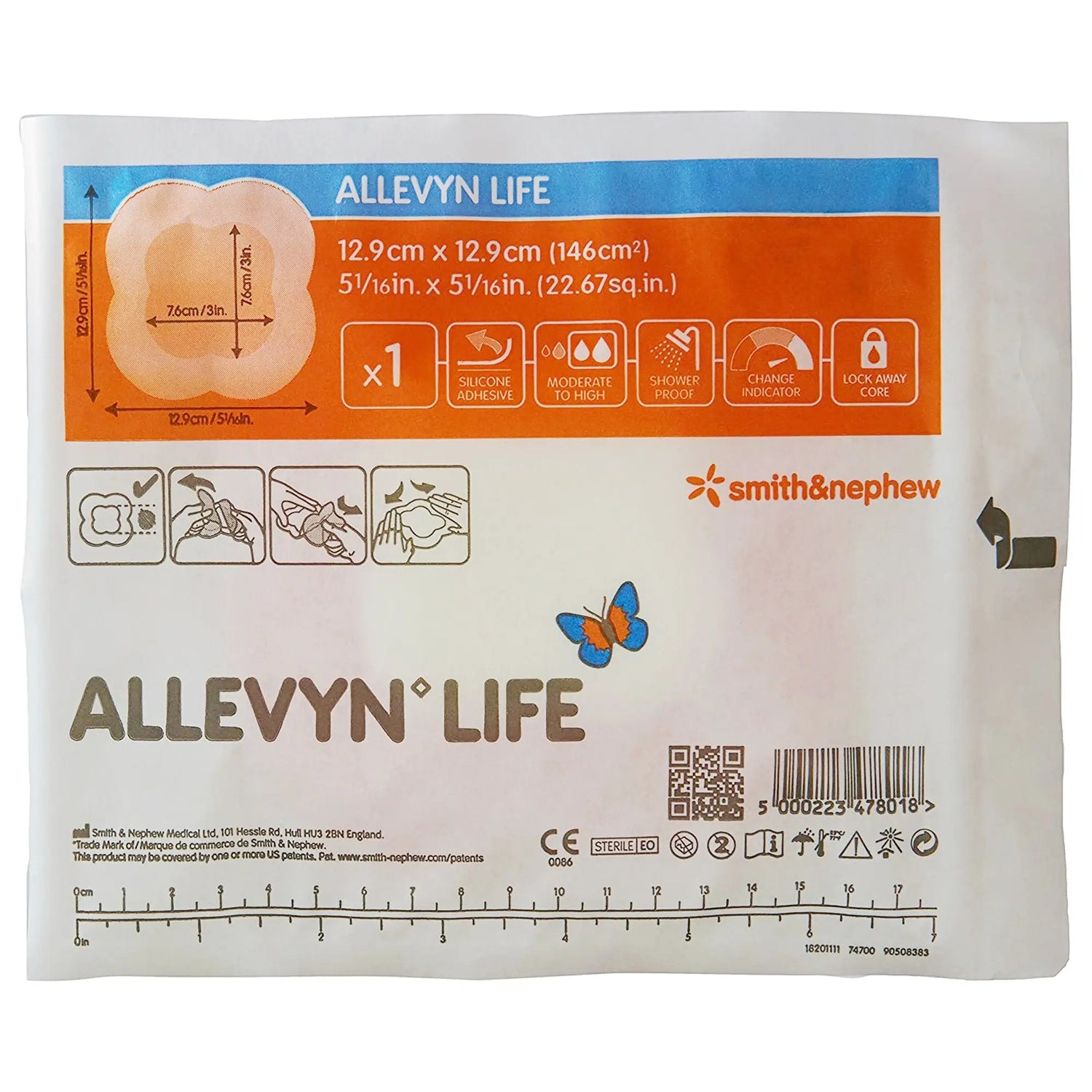 Allevyn Life Silicone Adhesive with Border Silicone Foam Dressing, 5¾ x 5¾ Inch Allevyn Life