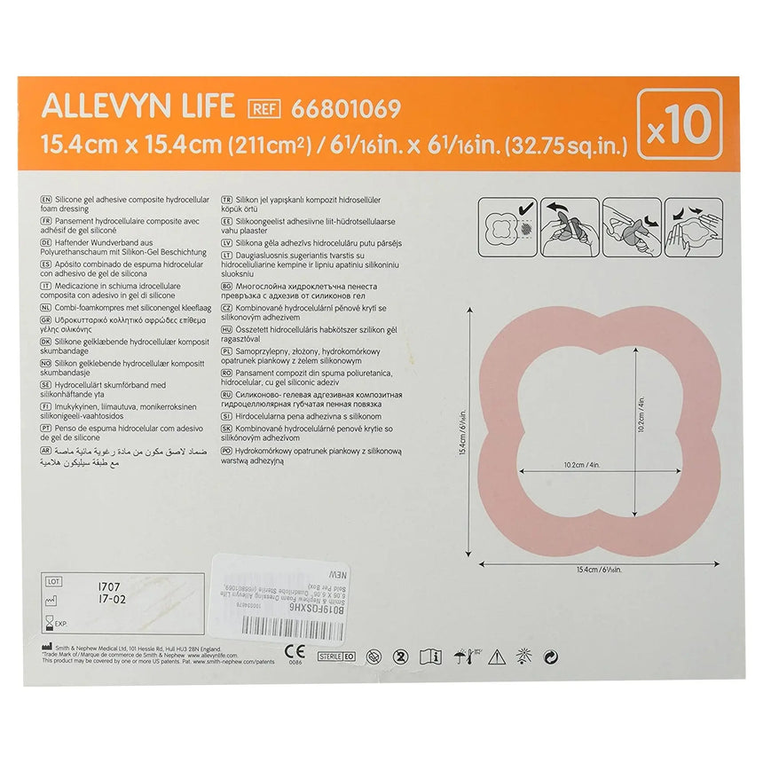 Allevyn Life Silicone Foam Dressing, 6 x 6 Inch Quadrilobe Allevyn Life