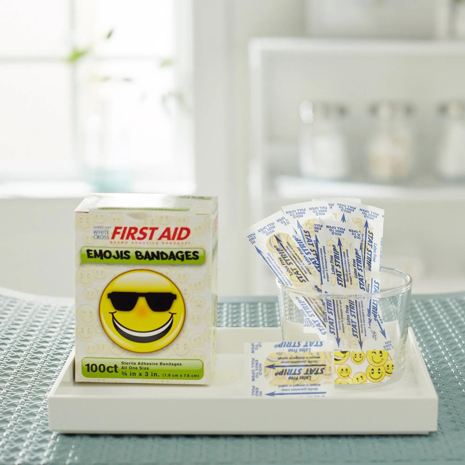 American® White Cross First Aid Emojis Kid Design Adhesive Strip, ¾ x 3 Inch - getMovility