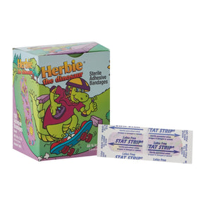 American® White Cross Stat Strip® Kid Design (Herbie the Dinosaur) Adhesive Strip, ¾ x 3 Inch - getMovility