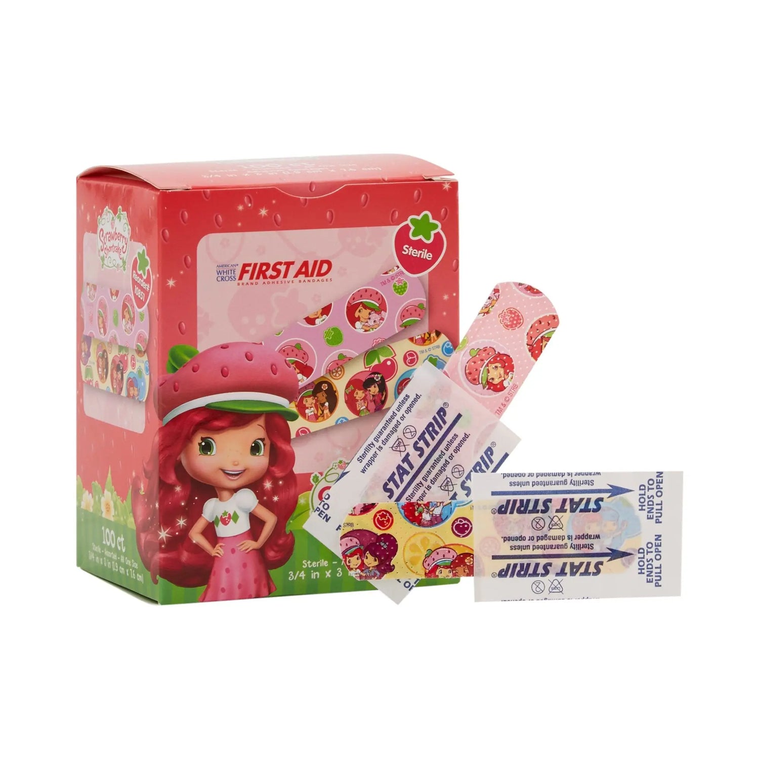 American® White Cross Stat Strip® Strawberry Shortcake Design Adhesive Strip, ¾ x 3 Inch - getMovility