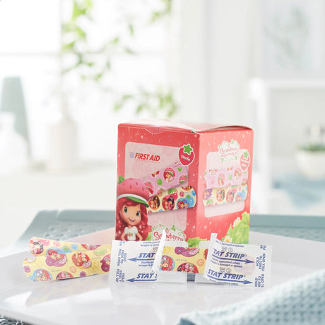 American® White Cross Stat Strip® Strawberry Shortcake Design Adhesive Strip, ¾ x 3 Inch - getMovility
