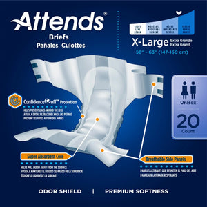 Attends Briefs, Adult, X-Large, Heavy Absorbency, Disposable, 58" to 63" Waist, White Attends®