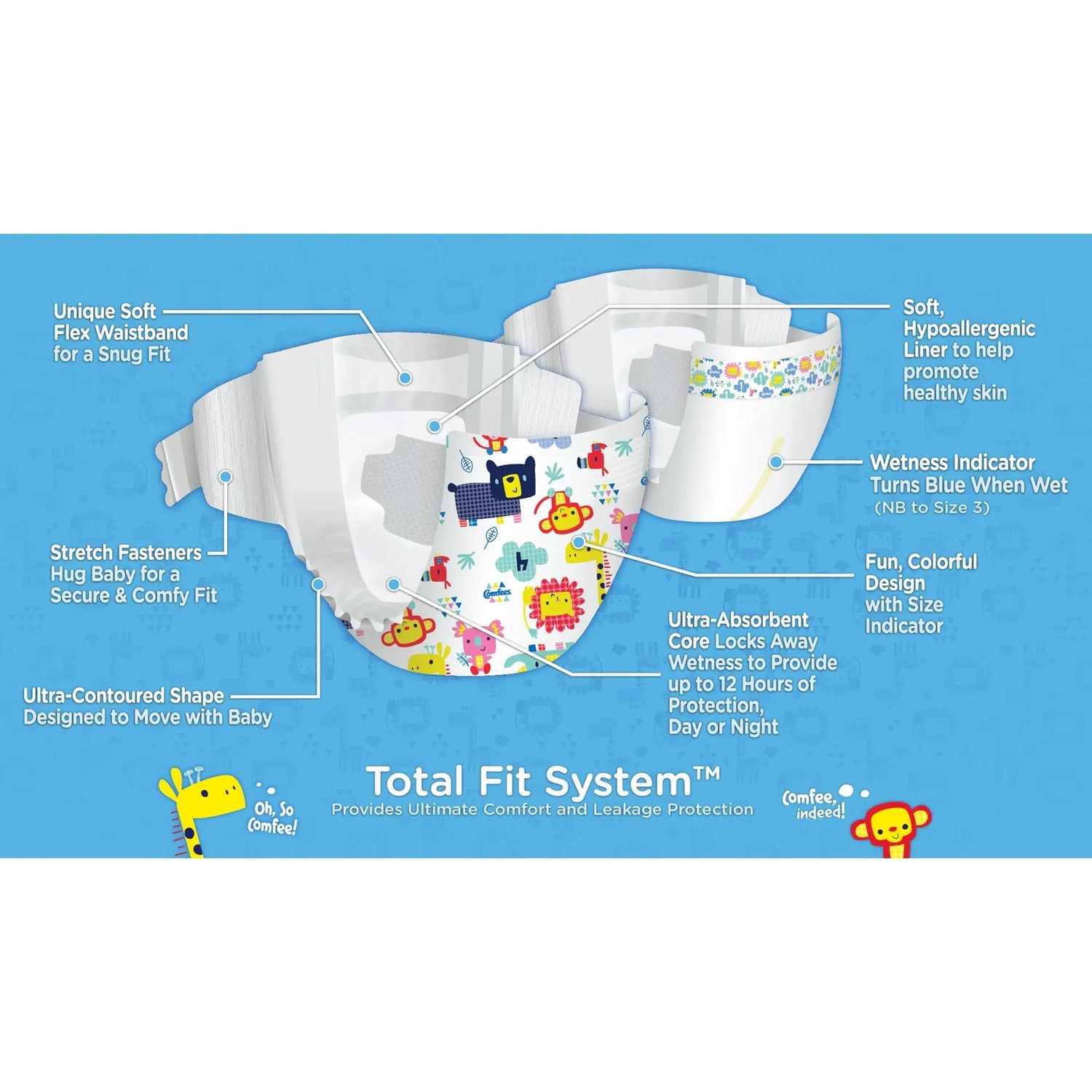 Attends Comfees Premium Baby Diapers, Tab Closure, Kid Design, Size 4 Comfees®