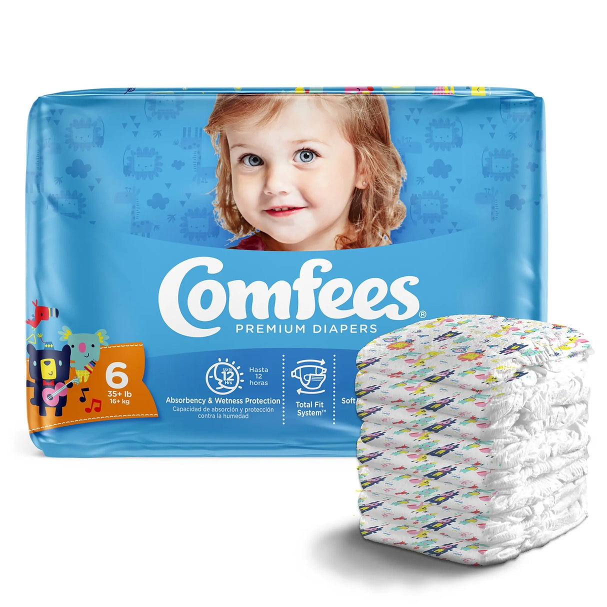 Attends Comfees Premium Baby Diapers, Tab Closure, Kid Design, Size 6 Comfees®