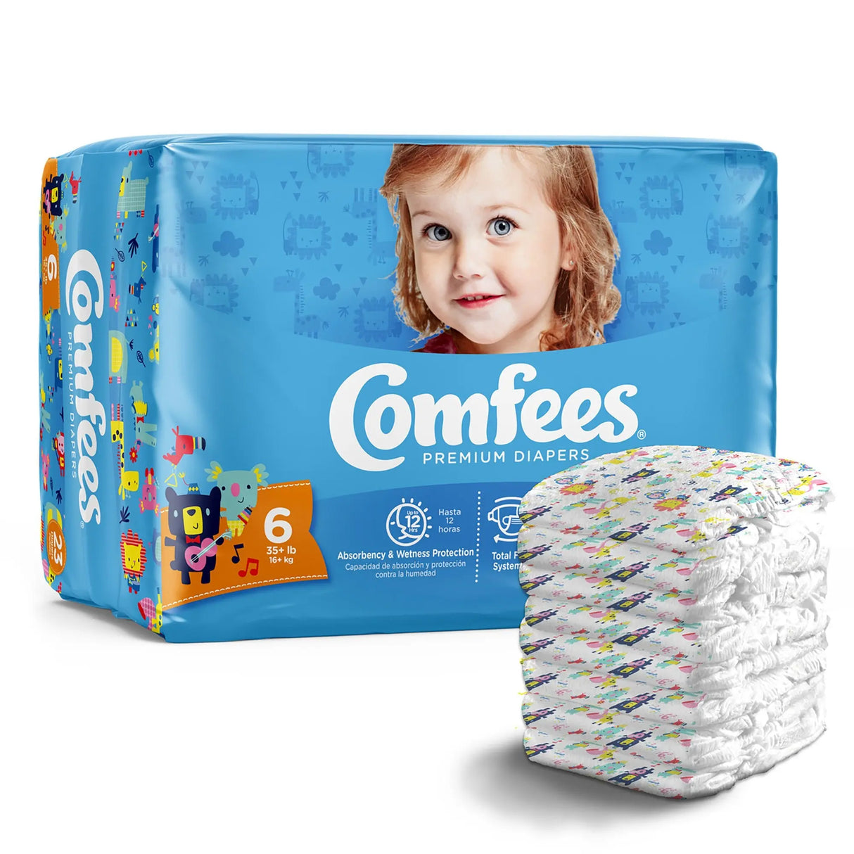 Attends Comfees Premium Baby Diapers, Tab Closure, Kid Design, Size 6 Comfees®