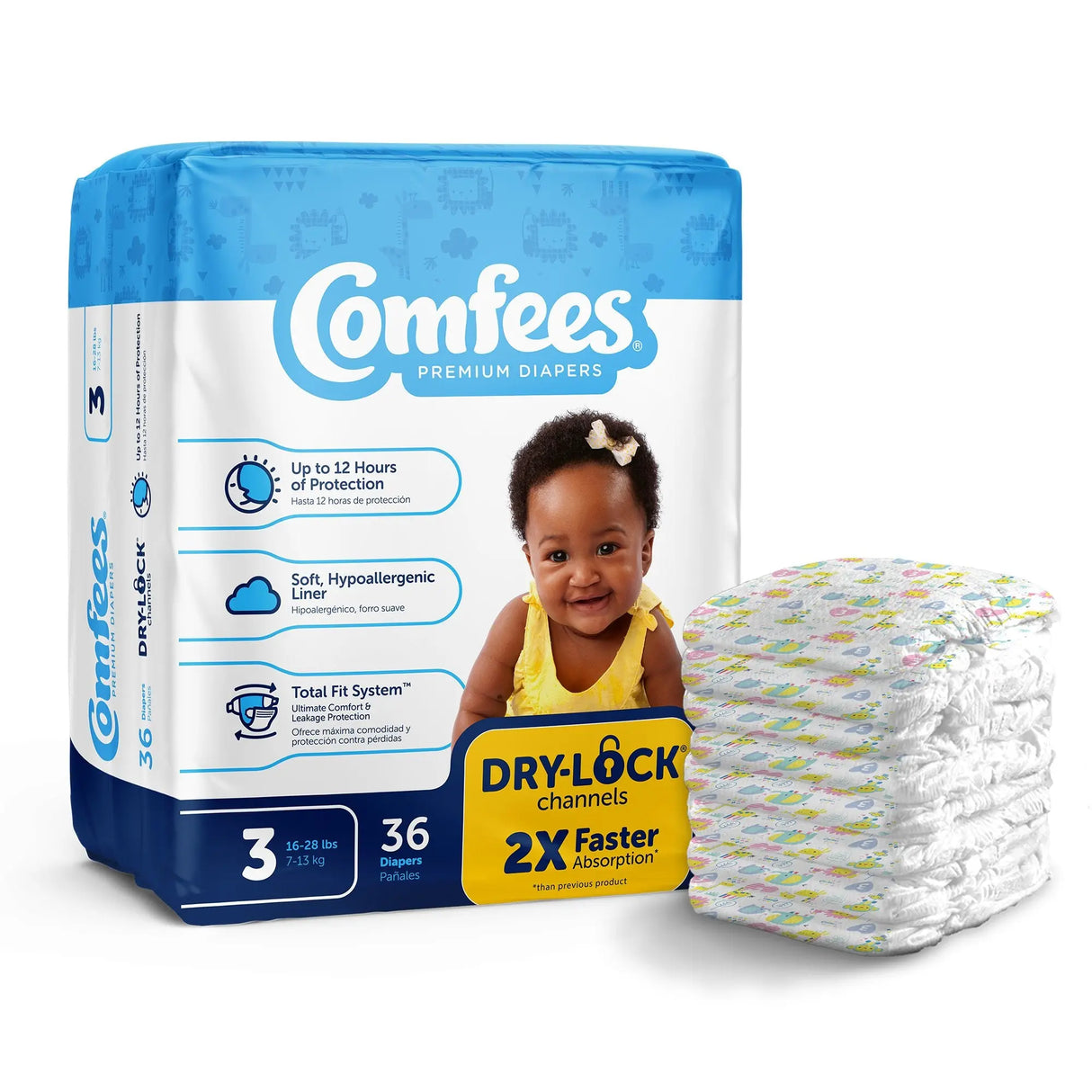 Attends Comfees Premium Diapers, Unisex, Baby, Tab Closure, Size 3 Comfees®