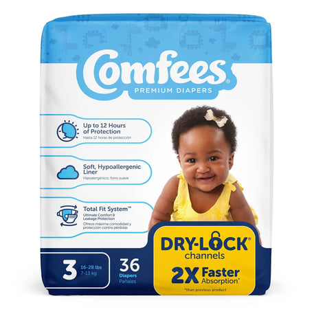 Attends Comfees Premium Diapers, Unisex, Baby, Tab Closure, Size 3 Comfees®