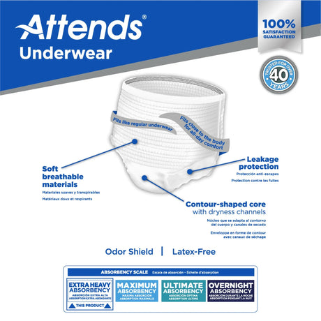 Attends® Care Adult Moderate Absorbent Underwear, Large, White Attends®