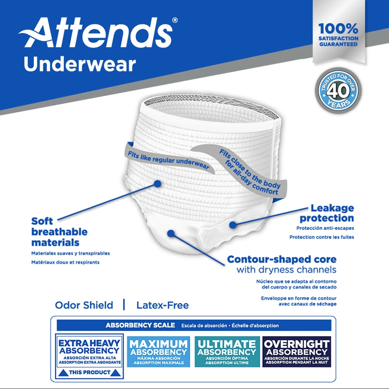 Attends® Care Adult Moderate Absorbent Underwear, X-Large, White Attends® Care
