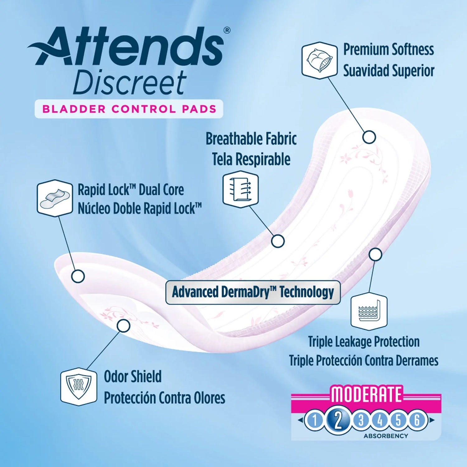Attends® Discreet Women's Moderate Bladder Control Pad, 10½-Inch Length - getMovility