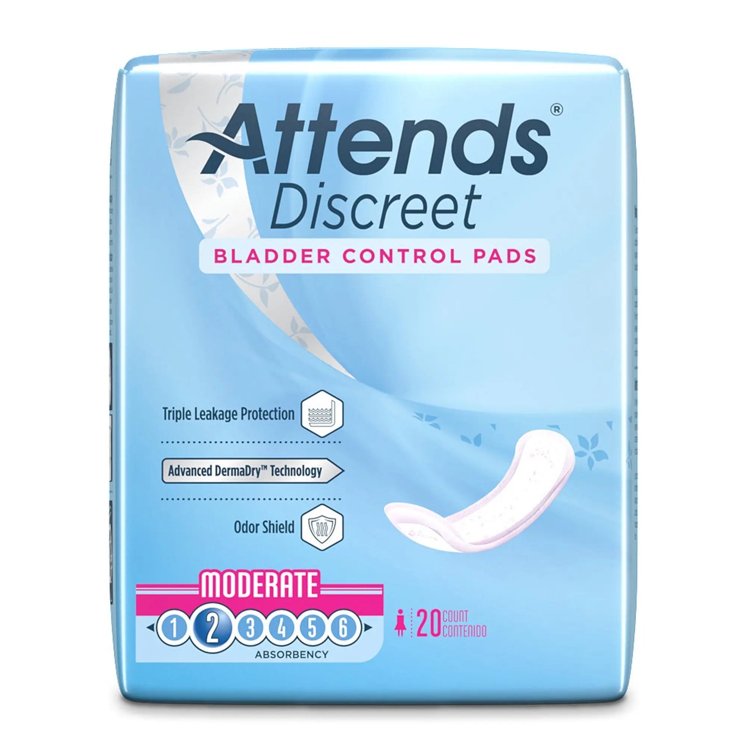 Attends® Discreet Women's Moderate Bladder Control Pad, 10½-Inch Length Attends® Discreet