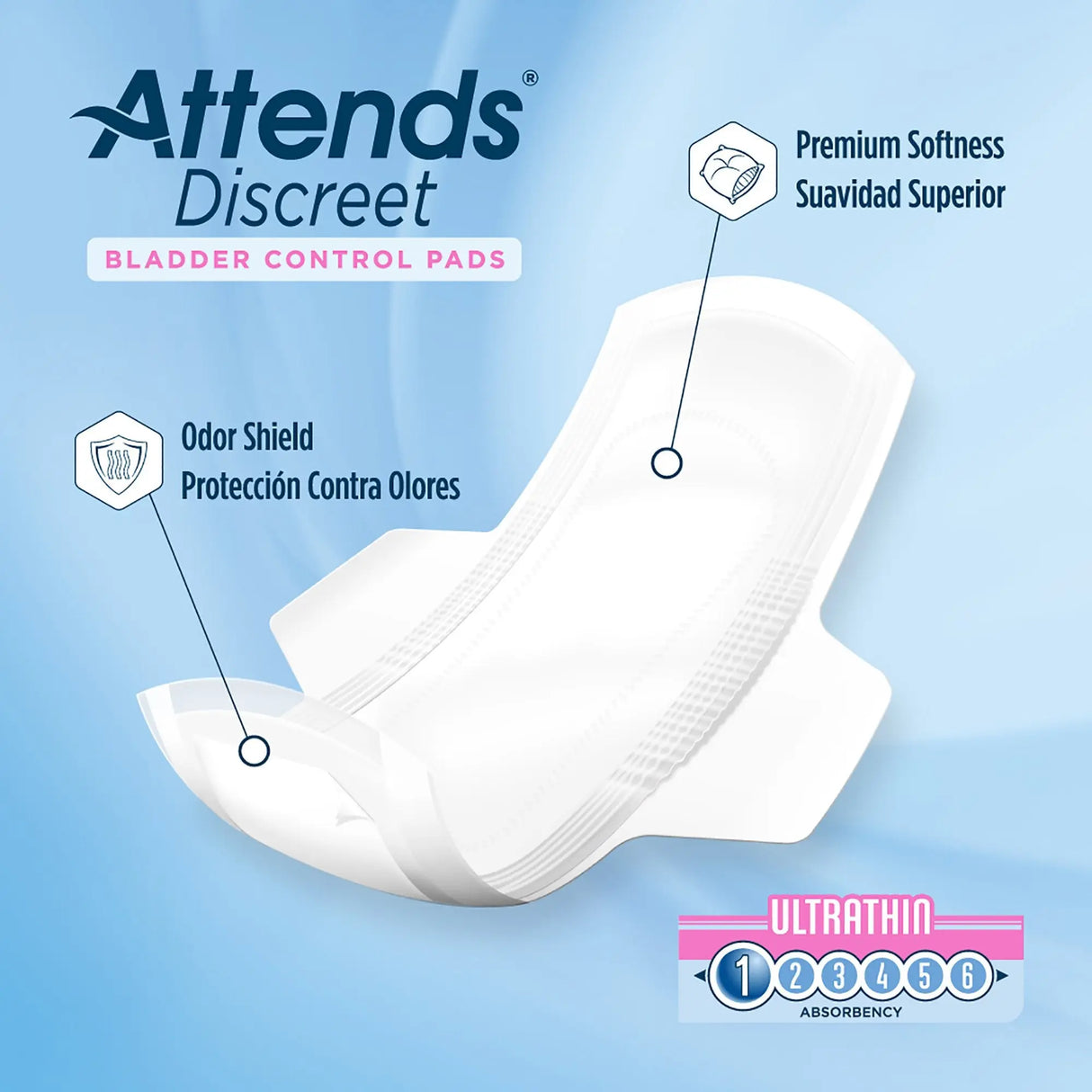 Attends® Discreet Women's Ultra Thin Bladder Control Pad, 9-Inch Length - getMovility