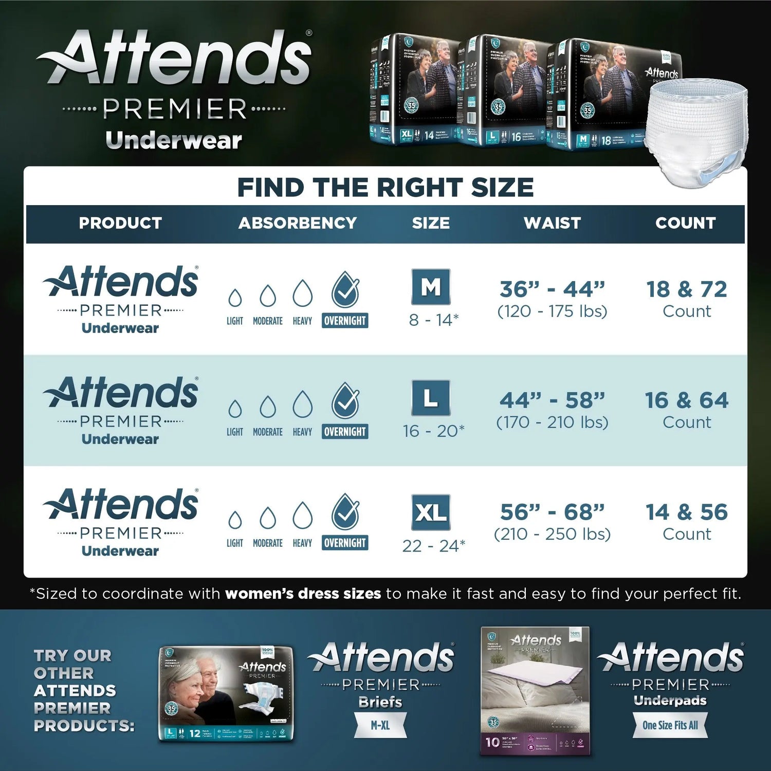 Attends® Premier Underwear, Large Attends® Premier