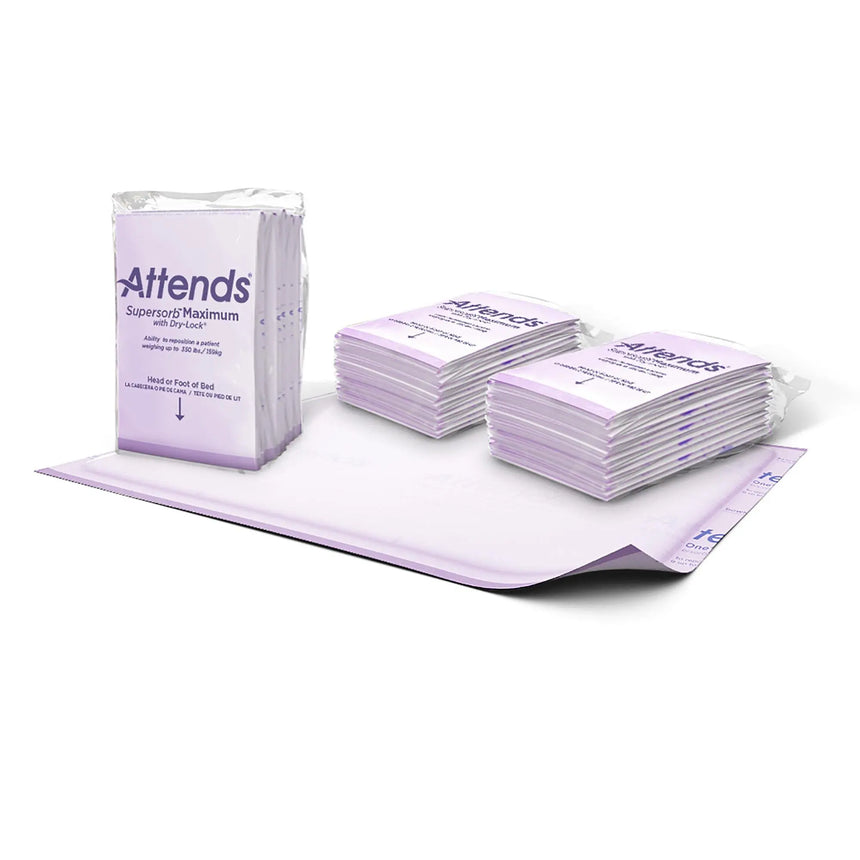 Attends® Supersorb™ Maximum Premium Underpads, 30 X 36 Inches Attends® Supersorb™ Maximum with Dry-Lock®