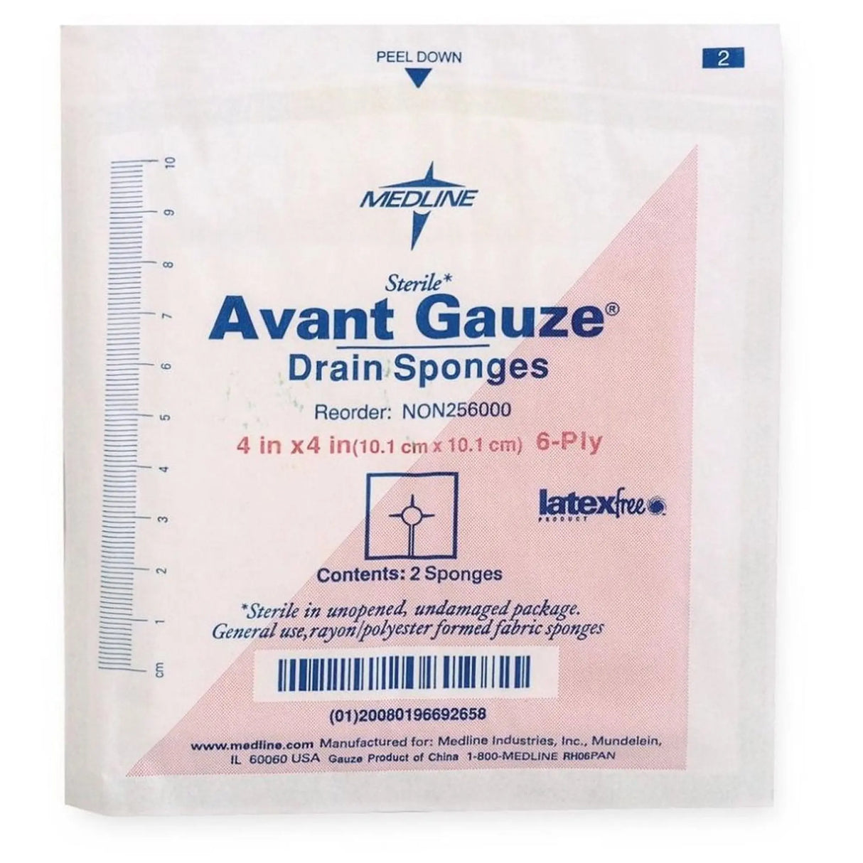 Avant Gauze® Drain Sponge, 4 x 4 inch, 6-Ply Medline