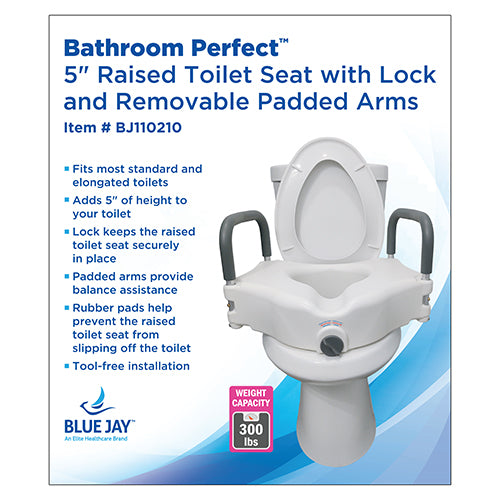 Bathroom Perfect 5 Raised Toilet Seat w/Lock&Arms Cs/2