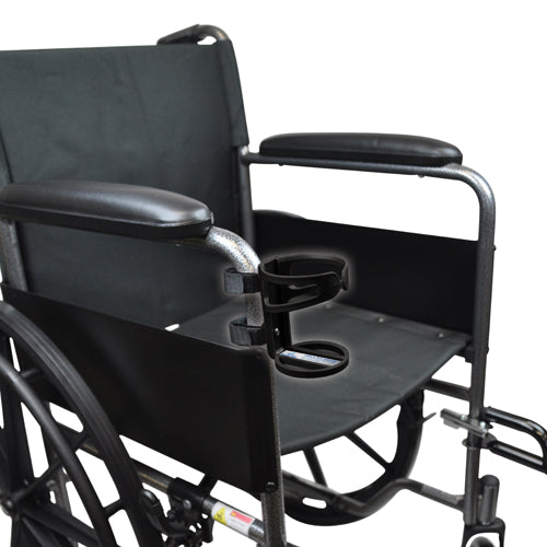 Wheelchair with a cup holder on a white background for seniors