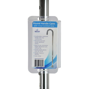 Cane Round Handle Blue Jay Silver with Vinyl Comfort Grip