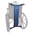 Blue tank holder attached to a wheelchair with 'Blue Jay' branding.