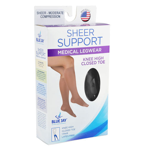 Ladies' Sheer Firm Support Lg 20-30mmHg Knee Highs Black