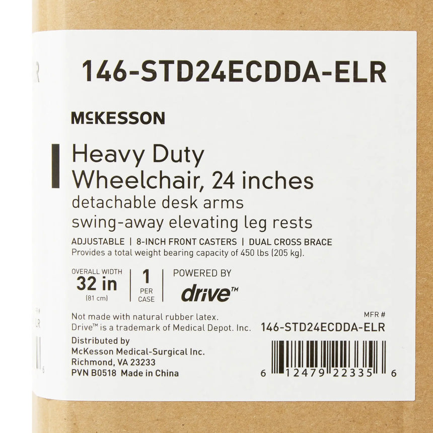 Bariatric Wheelchair McKesson Dual Axle Desk Length Arm Swing-Away Footrest Black Upholstery 24 Inch Seat Width Adult 450 lbs. Weight Capacity - getMovility