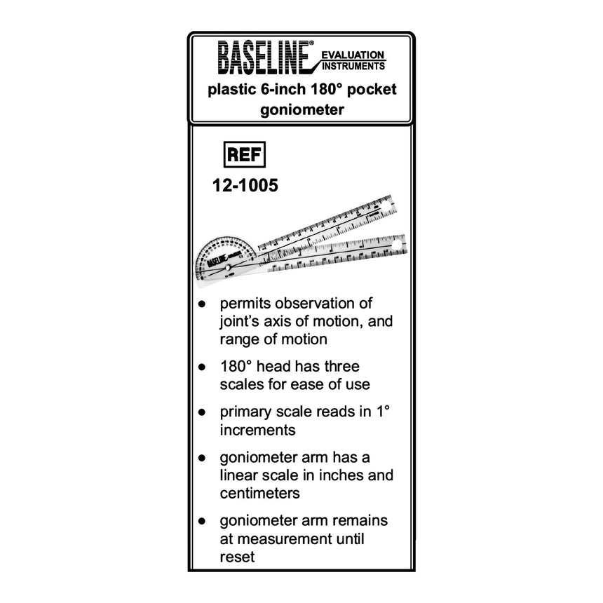 Baseline® 180° Head Plastic Goniometer, 6 Inch Arms Baseline®