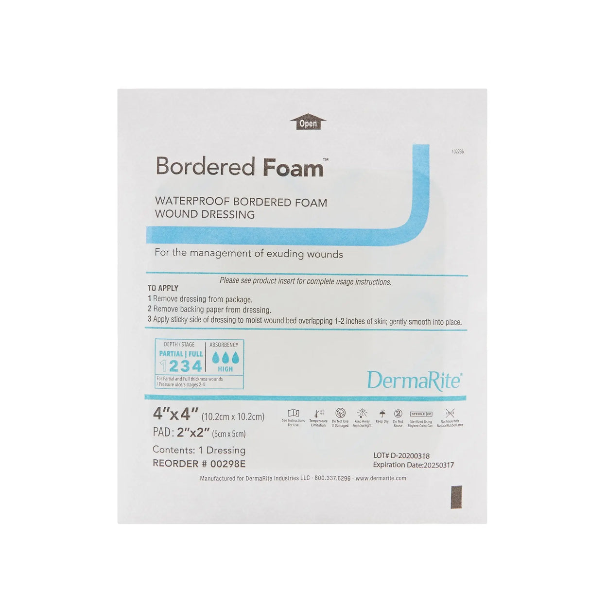 BorderedFoam® Foam Dressing, 4 x 4 Inch BorderedFoam®