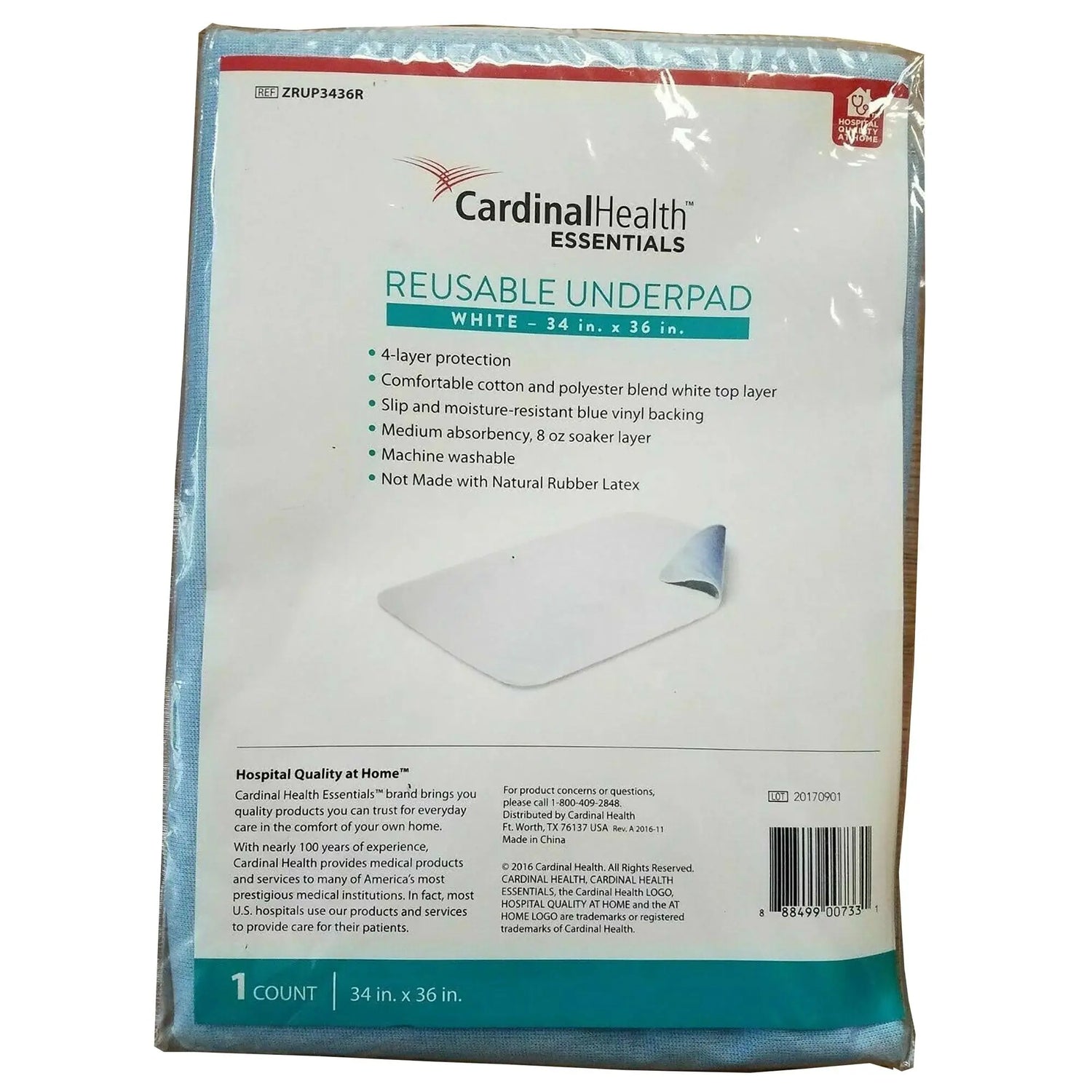 Cardinal Health™ Underpad, Reusable, Polyester, 34" x 36" Cardinal Health™ Essentials