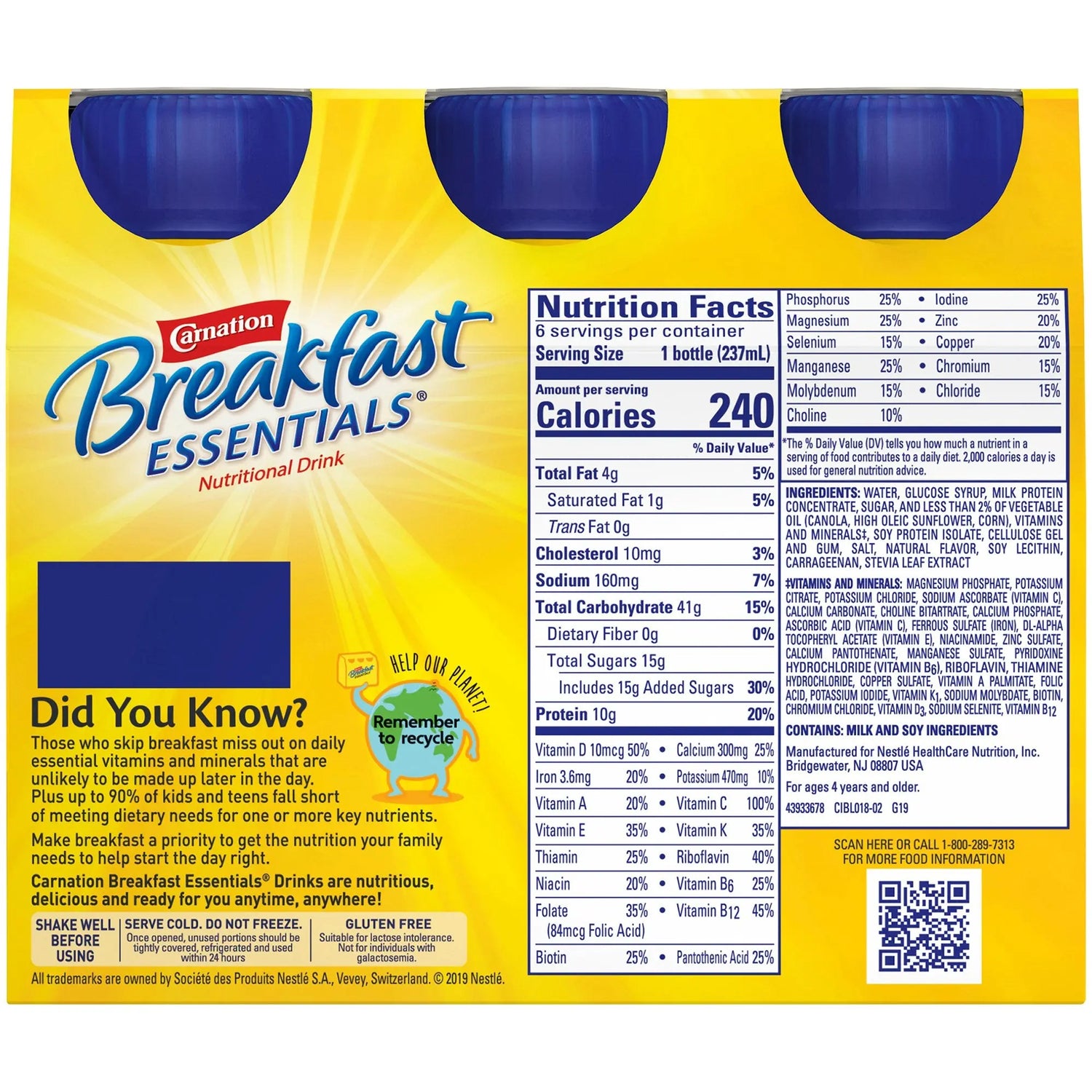 Carnation Breakfast Essentials® Vanilla Nutritional Drink, 8-ounce bottle Carnation Breakfast Essentials®