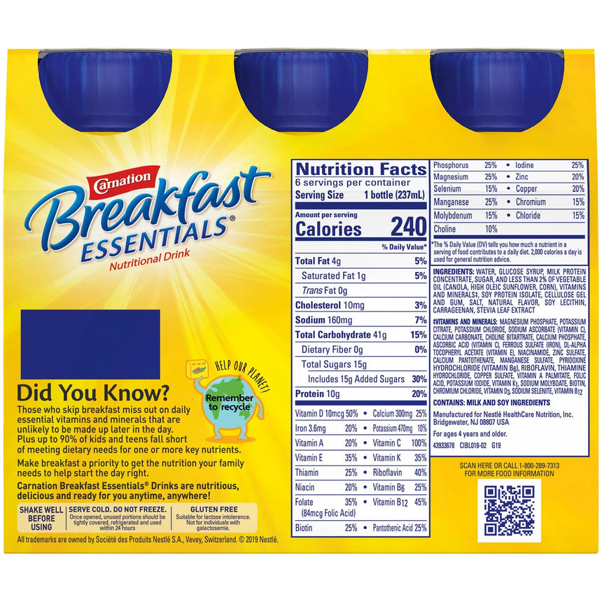 Carnation Breakfast Essentials® Vanilla Nutritional Drink, 8-ounce bottle Carnation Breakfast Essentials®