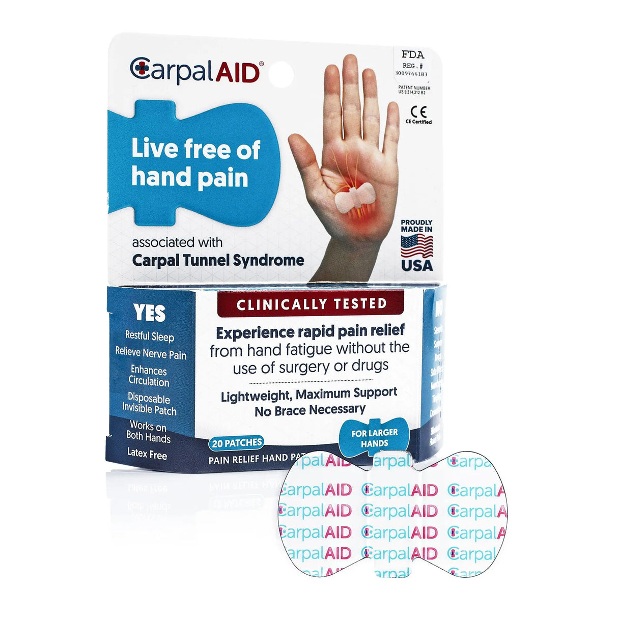 CarpalAid® Patch Hand-Based Carpal Tunnel Support, Small Carpal AID® Patch