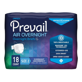 Prevail AIR Overnight Briefs, Heavy Absorbency, Unisex Adult, Disposable, Size 2, 45 to 62 Inch, Large, Orange, 18/Bag 4 Bags/Case Prevail Air™ Overnight