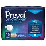 Prevail AIR Overnight Briefs, Heavy Absorbency, Unisex Adult, Disposable, Size 3, 58 to 70 Inch, Grey, 15/Bag, 4 Bags/Case Prevail Air™ Overnight