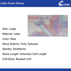 CodeBlue® PF Latex Extended Cuff Length Exam Glove, Large, Blue CODEBLUE® PF