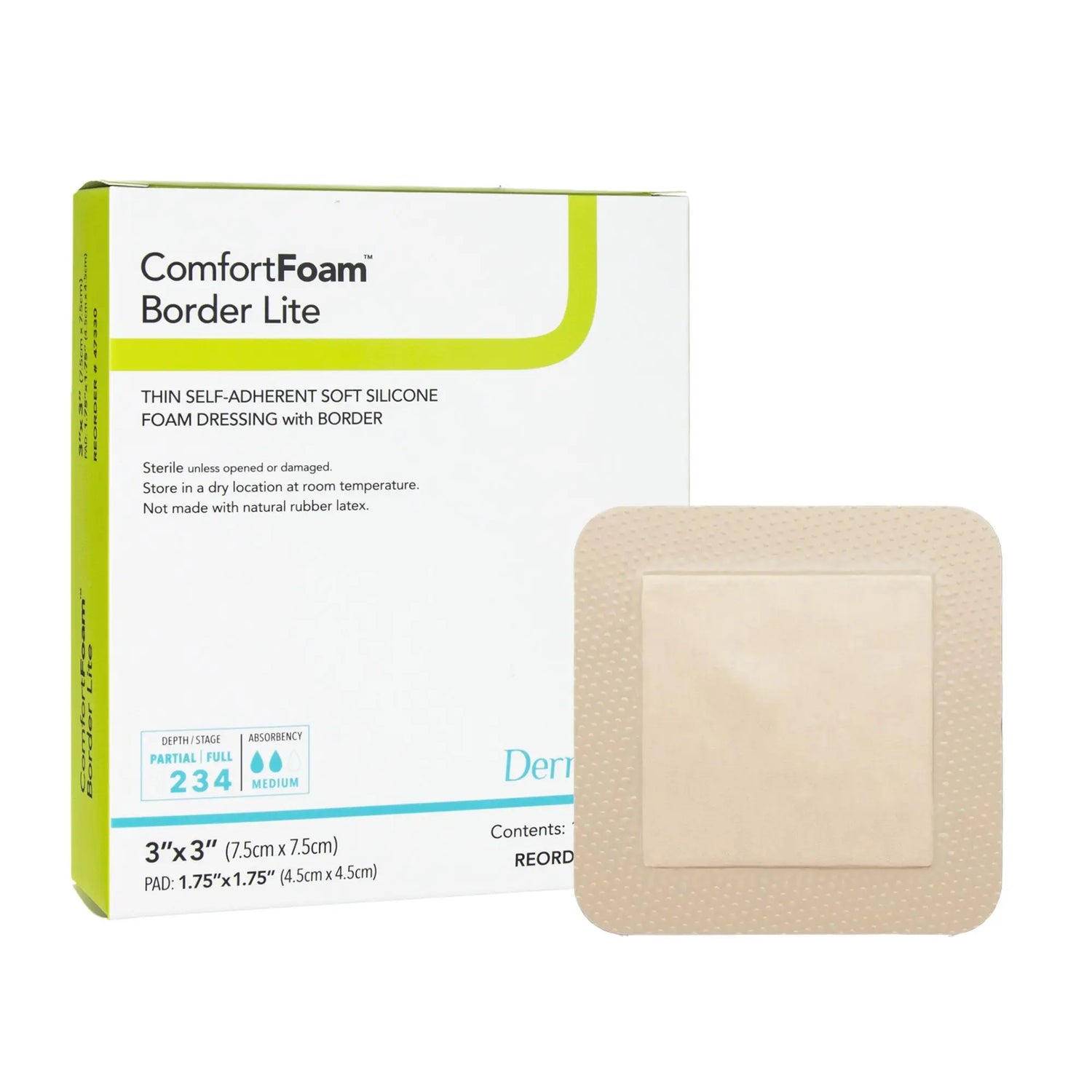 ComfortFoam™ Border Lite Silicone Adhesive with Border Thin Silicone Foam Dressing, 3 x 3 Inch ComfortFoam™ Border Lite